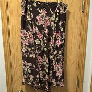 Emma James Floral Midi Skirt - Pink and Green on Black Size 18